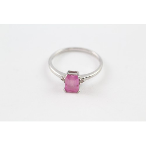 146 - A 9CT WHITE GOLD DIAMOND ACCENTED PINK GEMSTONE SET DRESS RING Weight: 2.1gms