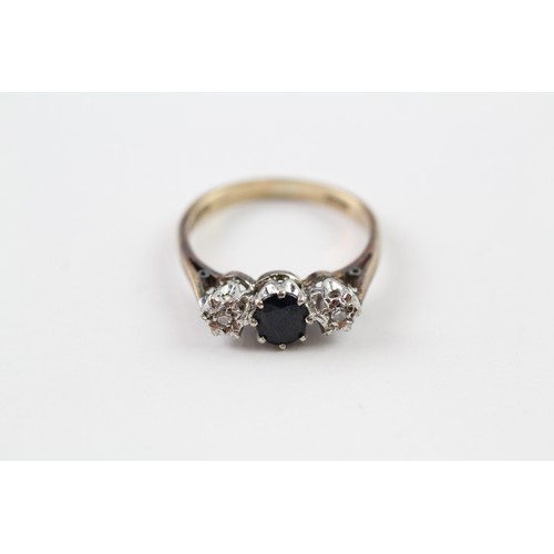 151 - A 9CT GOLD SAPPHIRE AND DIAMOND SET TRILOGY RING Weight: 2.5gms