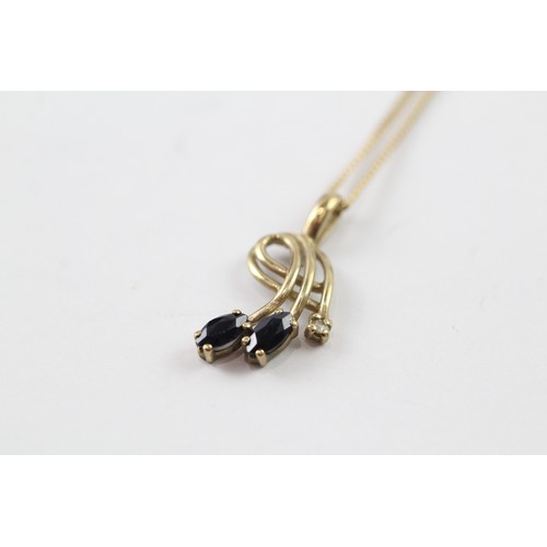 152 - A 9CT GOLD MARQUISE CUT SAPPHIRE PENDANT NECKLACE Weight: 2.2gms