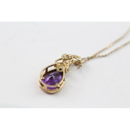 156 - A 9CT GOLD PEAR CUT AMETHYST PENDANT NECKLACE Weight: 2.1gms