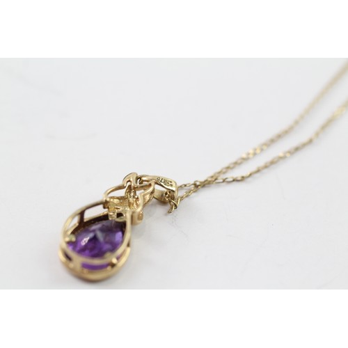 156 - A 9CT GOLD PEAR CUT AMETHYST PENDANT NECKLACE Weight: 2.1gms