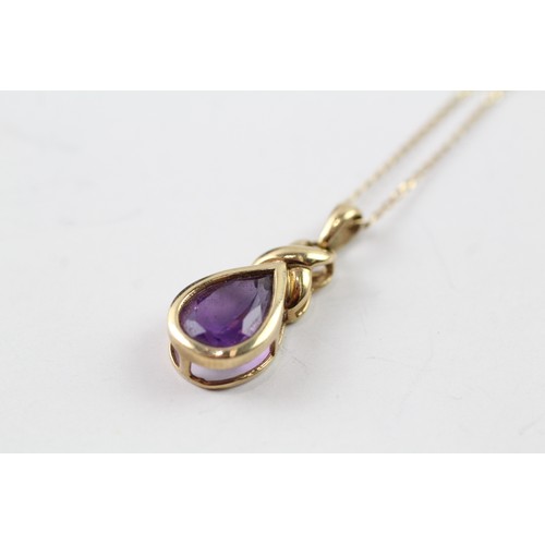 156 - A 9CT GOLD PEAR CUT AMETHYST PENDANT NECKLACE Weight: 2.1gms