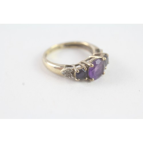 139 - A 9CT GOLD AMETHYST, SAPPHIRE AND DIAMOND DRESS RING Weight: 2.6 gms