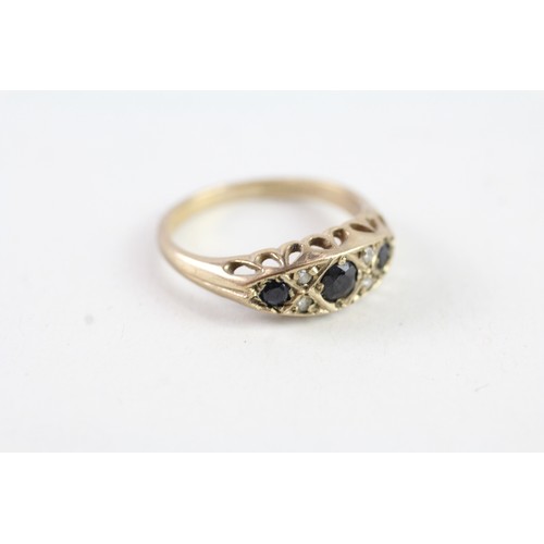 134 - A 9CT GOLD SAPPHIRE AND DIAMOND ANTIQUE STYLE RING Weight: 2.4 gms