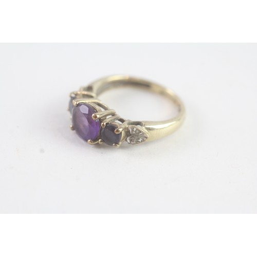 139 - A 9CT GOLD AMETHYST, SAPPHIRE AND DIAMOND DRESS RING Weight: 2.6 gms