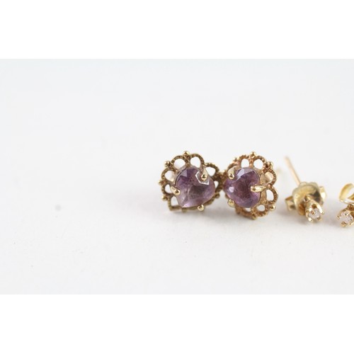 176 - TWO PAIRS OF 9CT GOLD AMETHYST AND DIAMOND STUD EARRINGS (2) Weight: 1.4 gms