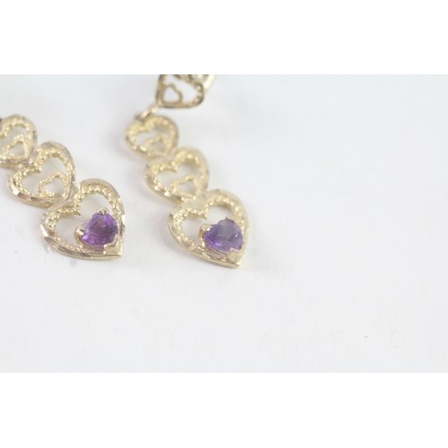 180 - A PAIR OF 9CT GOLD AMETHYST HEART SHAPED DROP EARRINGS Weight: 1.6 gms