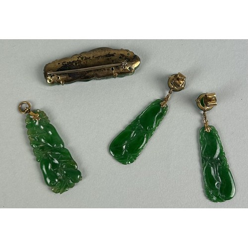 185 - A PAIR OF CHINESE JADE EARRINGS ALONG WITH A MATCHING PENDANT AND BROOCH (4) Weight: 21.2gms