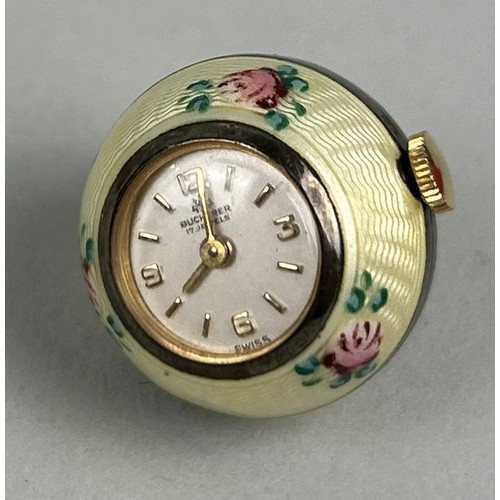 192 - A LADIES BUCHERER ENAMEL AND SILVER GILT FLORAL FOB WATCH