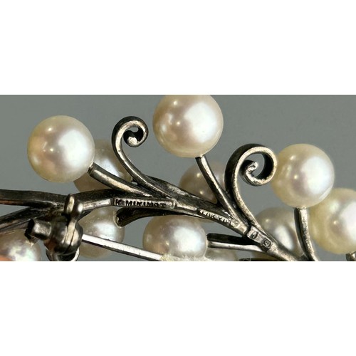 190 - MIKIMOTO SILVER PEARL BAR BROOCH AND LEAF BROOCH (2)