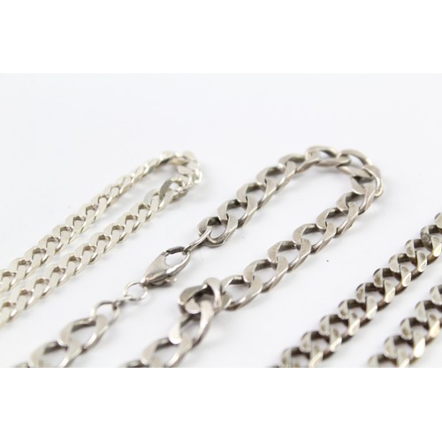 226 - FOUR STERLING SILVER BRACELETS INCLUDING CURB AND HEART PADLOCK