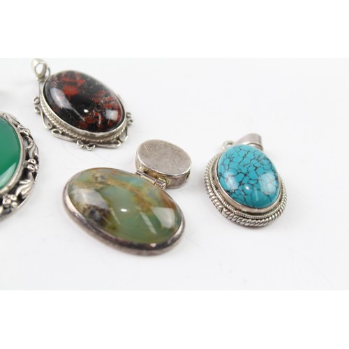 227 - SIX STERLING SILVER GEMSTONE PENDANTS (6) Weight: 67gms