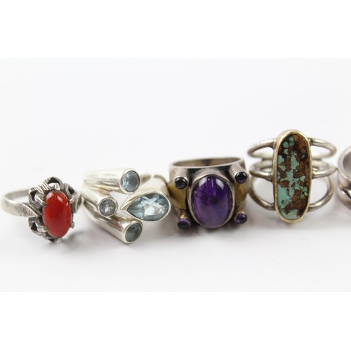 230 - FIVE SILVER STONE SET RINGS INCLUDING TOPAZ, TURQUOISE AND CARNELIAN (5) Weight: 43gms