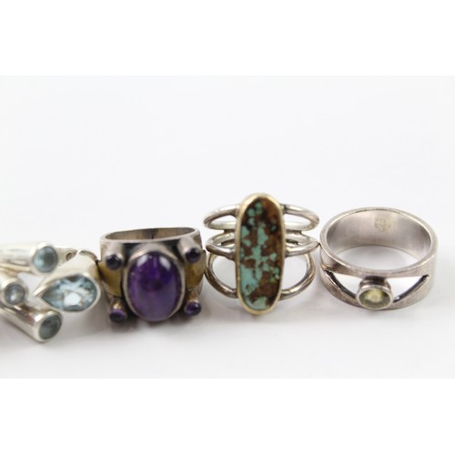 230 - FIVE SILVER STONE SET RINGS INCLUDING TOPAZ, TURQUOISE AND CARNELIAN (5) Weight: 43gms