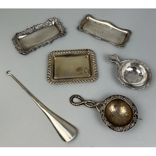 268 - A COLLECTION OF SILVER TO INCLUDE TRAYS, STRAINERS (6) Weight: 195gms