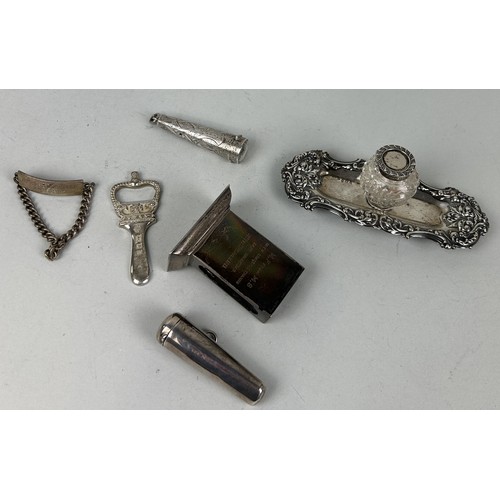 275 - A GROUP OF SIX SILVER ITEMS TO INCLUDE BOTTLE OPENER (6) Total silver weight: 180gms