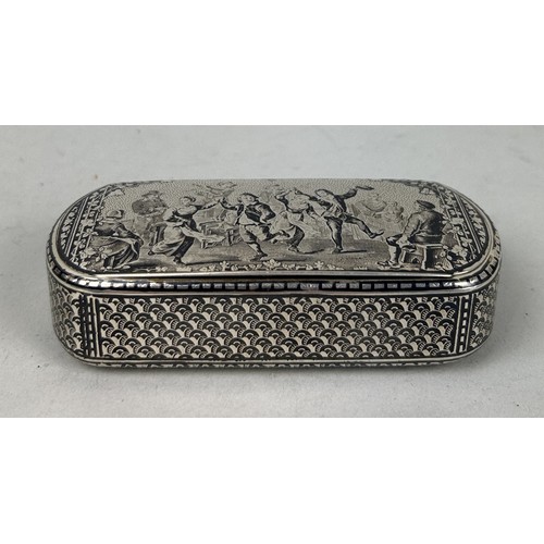 285 - A MID 20TH CENTURY SILVER NIELO BOX THE TOP WITH SCENE OF FIGURES DANCING Weight: 123gms 9.5cm x 4.5... 