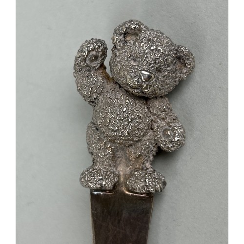 315 - A STERLING SILVER LETTER OPENER WITH A TEDDY BEAR HANDLE Weight: 61gms