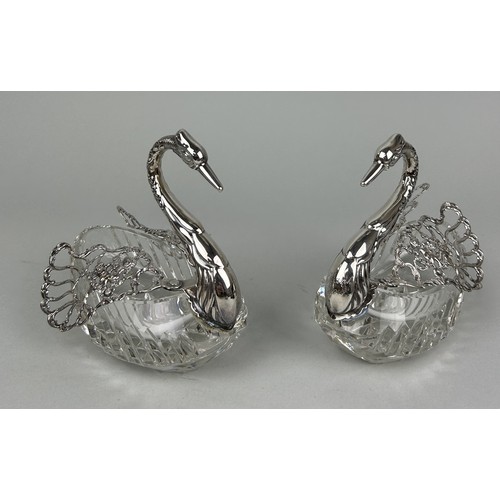 312 - A PAIR OF 925 STERLING SILVER AND CRYSTAL 'SWAN' DISHES (2) 13cm x 13cm