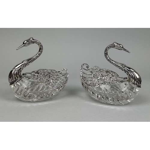 312 - A PAIR OF 925 STERLING SILVER AND CRYSTAL 'SWAN' DISHES (2) 13cm x 13cm