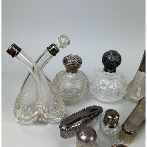 314A - A COLLECTION OF SILVER MOUNTED DRESSING TABLE ITEMS ALONG WITH CRUET (QTY)