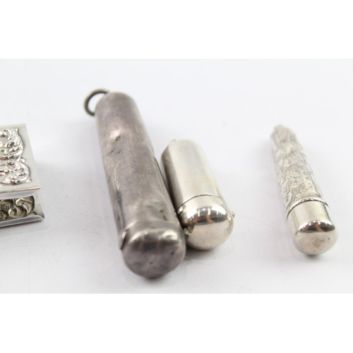 321 - FIVE .800 AND .925 STERLING SILVER TOBACCIANA INCLUDING CHEROOT CASES AND MATCHBOX CASES

Weight: 48... 