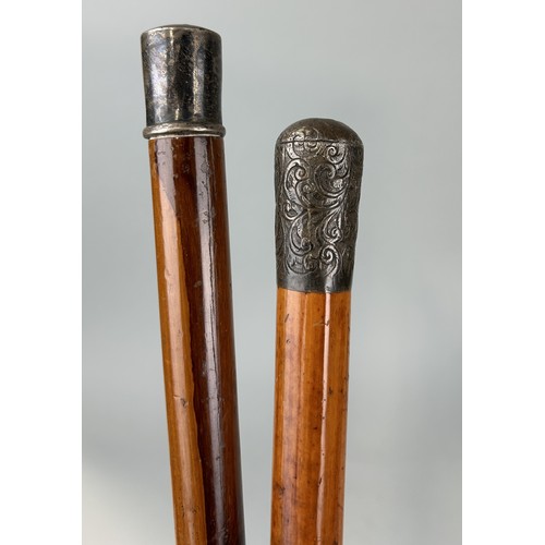 319 - TWO SILVER TOPPED CANES / WALKING STICKS (2) 92cm L