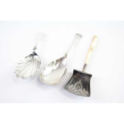 380 - THREE .925 STERLING SILVER SPOONS INCLUDING CADDY GEORGIAN