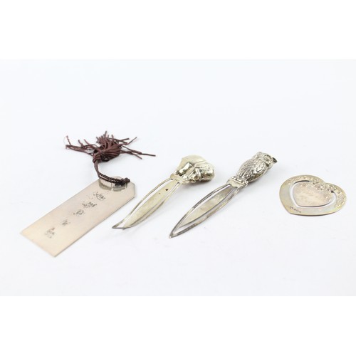 376 - FOUR .925 STERLING SILVER BOOKMARKS INCLUDING NOVELTY, OWL, HEART

Weight: 34gms