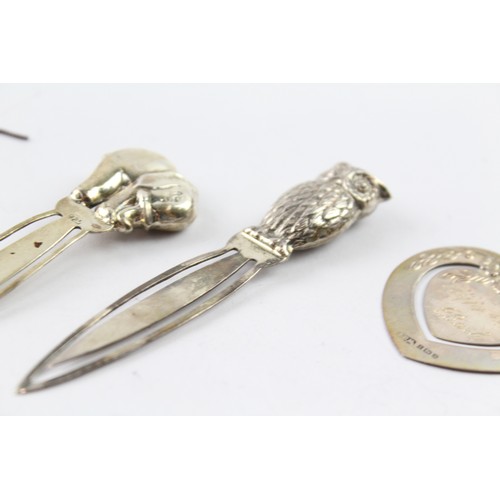 376 - FOUR .925 STERLING SILVER BOOKMARKS INCLUDING NOVELTY, OWL, HEART

Weight: 34gms