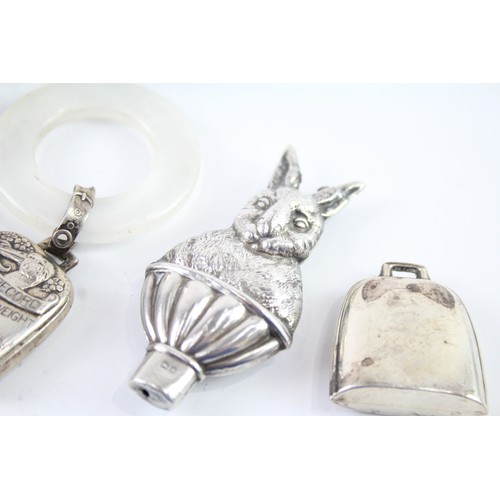 405 - FOUR .925 STERLING SILVER BABY RATTLES

Weight: 49gms