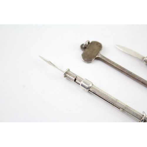 408 - THREE .925 STERLING SILVER TOOTHPICKS AND POCKET CORKSCREW INCLUDING NOVELTY

Weight: 11gms