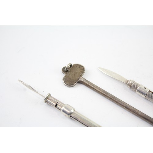 408 - THREE .925 STERLING SILVER TOOTHPICKS AND POCKET CORKSCREW INCLUDING NOVELTY

Weight: 11gms