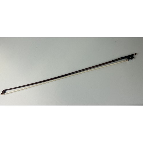 448 - A GOLD MOUNTED VIOLIN BOW STAMPED 'MALCOLM M TAYLOR' 75cm L