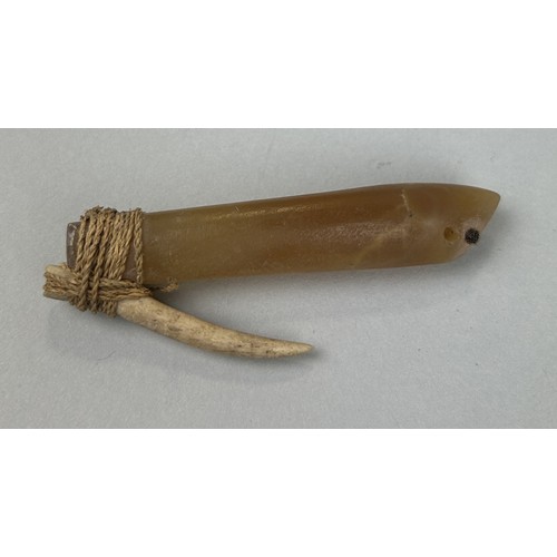 457 - A 19TH CENTURY TRIBAL FISH HOOK PROBABLY SOUTH SEA ISLANDS Crafted from bone and stone possibly agat... 