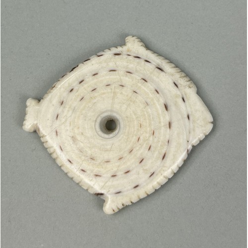 459 - AN ANTIQUE TRIBAL CARVED SHELL 'FISH' PENDANT PROBABLY SOUTH SEA ISLANDS 5.2cm x 5cm Collected by Ca... 