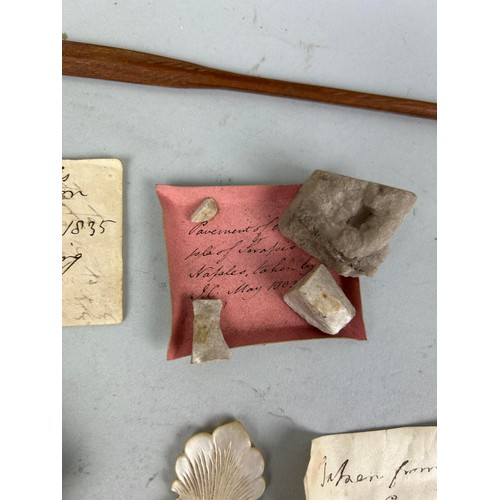 473 - A COLLECTION OF CURIOSITIES COLLECTED BY CAPTAIN JAMES MUDDLE TO INCLUDE HANDWRITTEN LABELS: Porphyr... 