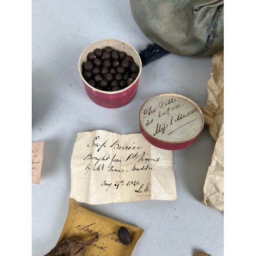 476 - A COLLECTION OF NATURAL CURIOSITIES COLLECTED BY CAPTAIN JAMES MUDDLE, SOME WITH HANDWRITTEN LABELS ... 