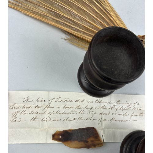 475 - A COLLECTION OF CURIOSITIES COLLECTED BY CAPTAIN JAMES MUDDLE MANY WITH HANDWRITTEN LABELS TO INCLUD... 