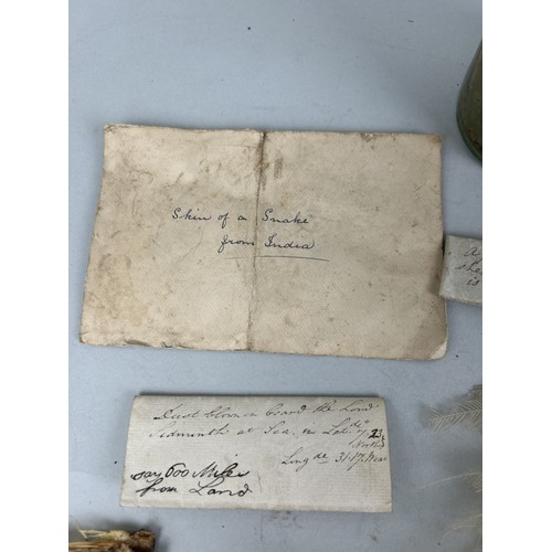 475 - A COLLECTION OF CURIOSITIES COLLECTED BY CAPTAIN JAMES MUDDLE MANY WITH HANDWRITTEN LABELS TO INCLUD... 