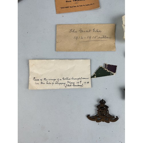 483 - WAR RELICS ALONG WITH A SILK HANDKERCHIEF FROM THE GREAT EXHIBITION OF 1851 Relics to include a piec... 