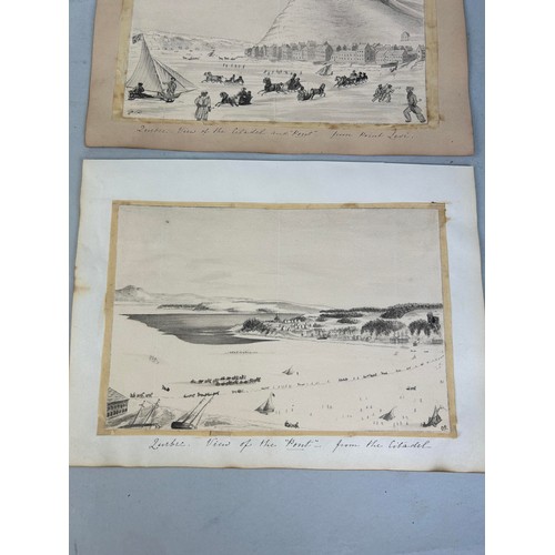 494 - TWO 19TH CENTURY DRAWINGS ON PAPER DEPICTING QUEBEC, VIEWS OF THE CITADEL AND PONT FROM POINT LEVI 2... 