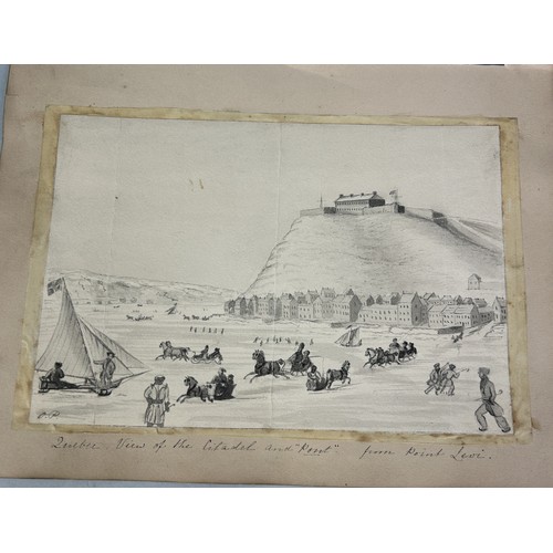 494 - TWO 19TH CENTURY DRAWINGS ON PAPER DEPICTING QUEBEC, VIEWS OF THE CITADEL AND PONT FROM POINT LEVI 2... 