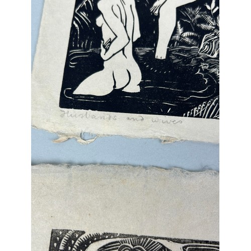 514 - ALFRED WALDRON (B.1912) TWO WOODCUTS 'HUSBANDS AND WIVES' One signed in pencil, titled, limited edit... 