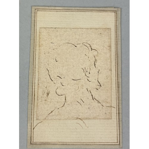 526 - 17TH CENTURY ITALIAN OLD MASTER SCHOOL: A BROWN INK DRAWING ON PAPER DEPICTING THE HEAD OF A MAN FRO... 