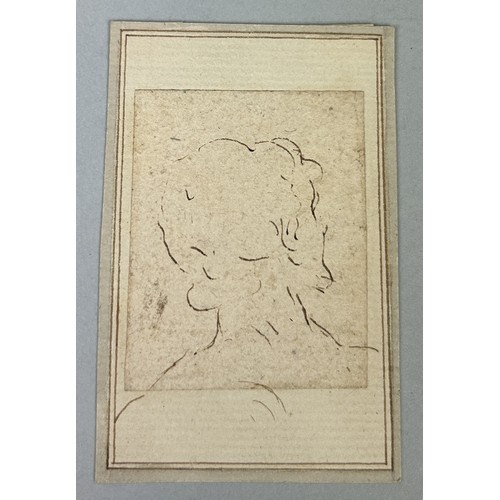 526 - 17TH CENTURY ITALIAN OLD MASTER SCHOOL: A BROWN INK DRAWING ON PAPER DEPICTING THE HEAD OF A MAN FRO... 