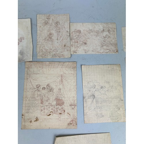 533 - A COLLECTION OF TEN UNATTRIBUTED OLD MASTER STYLE DRAWINGS ON PAPER Largest 20cm x 16cm Some waterma... 