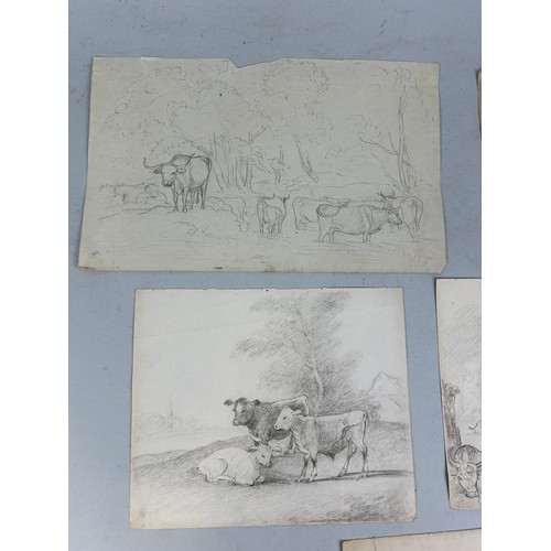 535 - A COLLECTION OF FIVE OLD MASTER STYLE SKETCHES DEPICTING CATTLE AND COUNTRYSIDE INCLUDING TWO ATTRIB... 