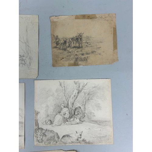 535 - A COLLECTION OF FIVE OLD MASTER STYLE SKETCHES DEPICTING CATTLE AND COUNTRYSIDE INCLUDING TWO ATTRIB... 