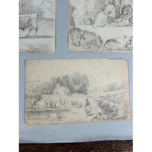 535 - A COLLECTION OF FIVE OLD MASTER STYLE SKETCHES DEPICTING CATTLE AND COUNTRYSIDE INCLUDING TWO ATTRIB... 